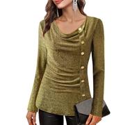 Bodhi talk Blouse Women's Elegant Glitter Long Sleeve Shirt with Waterfall Neck Festive Tops for Party and New Year's Eve, black-gold, L
