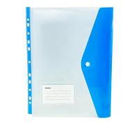 Bodhi2000 A4 11 Hole Binder Pockets Plastic Expanding File Folders Snap Closure Document Holder Transparent Label Slot for Office Storage Blue Transverse