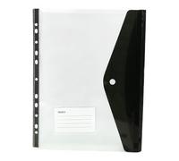 Bodhi2000 A4 11 Hole Binder Pockets Plastic Expanding File Folders Snap Closure Document Holder Transparent Label Slot for Office Storage Black Transverse