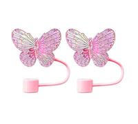 Bodhi2000 Cute Straw Covers Eco-friendly Lids Sure Here's A Product Title for 2pcs Butterfly 10mm Topper 30/40 Oz Tumbler Reusable Drinking Caps Cup Pink