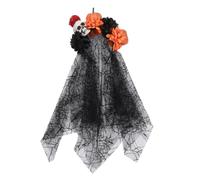 Bodhi2000 Dark Halloween Headwear Pumpkin Skull Floral Headband Stable Integrated Design 3D Flowers Spiderweb Gauze for Cosplay Events C