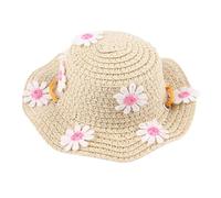 Bodhi2000 Dog Straw Hat Cute Flower Pet Sun Hat Breathable Wide Brim Summer Hats for Dogs Cats Camping Hiking Adjustable Fit Large Small Pets Pink M