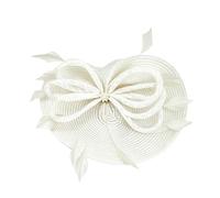Bodhi2000 Feather Mesh Hair Ornament for Weddings, Decorative Fascinator Hat for Women, Classic Top Hat Accessory with Ribbons, 30cm Wide Handmade Feather Hair Decoration for Ladies White