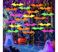 Bodhi2000 Glow in The Dark Halloween Bat Decoration Fluorescent Paper Bat Hanging Swirls Halloween Party Ceiling Streamers for Neon Party Room Decoration 1 Set