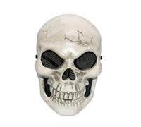 Bodhi2000 Halloween Full Face Skull Mask Realistic Cracked Bone Design Breathable Mesh Hard Casing Cosplay Prop 25x18cm Adult Size for Haunted House Party Costume Accessory Gift White