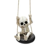 Bodhi2000 Halloween Resin Skeleton Swing Ghost Ornament Skeleton on A Tire Swinging Decoration for Car Rearview Mirror Garden Yard Tree Decor Skull