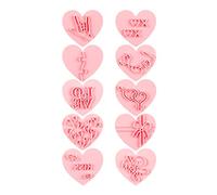 Bodhi2000 Love Heart Cookie Cutter,10 Pcs Cookie Cutters Mold Cookie Cutter Set Reusable Cartoon Design Non-stick DIY Happy Valentine's Day Fondant Cake Stamp for Cakes Biscuits Pink