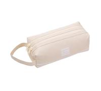 Bodhi2000 Oxford Pencil Case with Handle Double Layer Pen Pouch Large Capacity Stationery Bag for Students and Commuters Stationery Organizer Beige