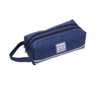 Bodhi2000 Oxford Pencil Case with Handle Double Layer Pen Pouch Large Capacity Stationery Bag for Students and Commuters Stationery Organizer Navy Blue