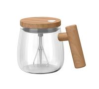 Bodhi2000 Self-stirring Coffee Cup Handheld Stirring Mug Portable Electric Mixing with Wooden Handle 400ml Automatic for Milk Powder Battery Operated Blender Clear 400ML