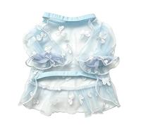 Bodhi2000 Sheer Mesh Dog Dress Ruffled Cute Bowknot Pet Outfit Loose Puff Sleeve Breathable Summer Clothing for Small Teddy Bichon Frise Red Light Blue Blue XL