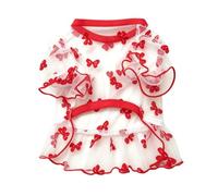 Bodhi2000 Sheer Mesh Dog Dress Ruffled Cute Bowknot Pet Outfit Loose Puff Sleeve Breathable Summer Clothing for Small Teddy Bichon Frise Red Light Blue Red XXL