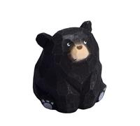 Bodhi2000 Small Bear Statue Wooden Bear Statue Wooden Bear Figurine Miniature Statue for Rustic Animal Tabletop Decor Bedroom Nursery Playroom Ornament Black