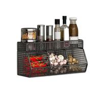 Bodhi2000 Spice Organizer Wire Mesh Basket Storage Wall-mounted Kitchen Small Item Rack Easy Installation Large Capacity Clutter-free Black A