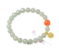 BODHIS Bracelet, Natural Hetian Jade Bracelet 8Mm Nephrite South Gilded Chinese Character Fu Lucky Charm P