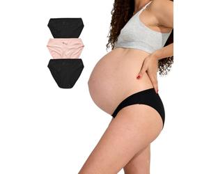 Bodily Under the Belly Panty, Low-Rise Maternity, Postpartum & Pregnancy Underwear, Soft, Stretchy & Comfortable, Black/Black/Clay, L