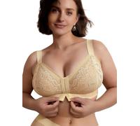 Bodimoda Front Closure Plus Size Lace Bra L-8XL, Champagne Non-Wired Full Coverage Bra, Easy On-Off Supportive Bralette with Back Smoothing Design