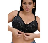 Bodimoda Front Fastening Plus Size Bra for Women, L-4XL Non-Wired Support Bra, Black Lace Smoothing Bralette with Wide Straps