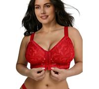 Bodimoda Front Fastening Red Lace Bra Plus Size 5XL-8XL, Non-Wired Full Cup Support Bra, Secure Front Closure Comfort Bra with Wide Elastic Band
