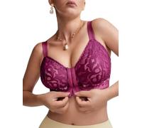 Bodimoda Supportive Front Fastening Bra for Large Bust, L-4XL Fuchsia Comfort Lace Bra, Posture Support & Back Smoothing Bralette