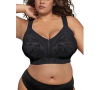 Bodimoda Women's Plus Size Wire-Free Full Coverage Lace Bra | Comfortable Non-Padded Minimizer Lingerie | Supportive Wide Straps | UK Sizes 4XL-8XL (38D-54D) | Black