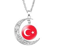 Bodmind Time Gemstone Jewelry,Europe Turkish Flag Necklace Art,Moon Shape Necklace Charm Bracelet Earrings For Women Girls Fashion Trendy Christmas Jewelry,Picture,20Mm