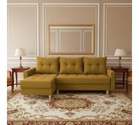 Bodo Modern Scandi Sofa Comfortable Fabric Upholstered Settee Minimalist 3 Seater Couch In Living Room Mustard