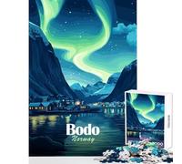 Bodo Norway Aurora Borealis Landscape Jigsaw for Teenagers 1000 Pieces Stimulate Active Brain And Mind Gentle Relaxing Fun Activity (38x26cm)