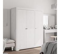 BODO Wardrobe White Solid Pine 146 x 53.5 x 173 cm with Clothes Rail and Storage Space, 3 Doors with Metal Handles, French Country House Style for Bedroom and Dressing Room