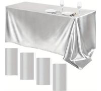 BODOBTF 1 pcs Rectangle Satin Tablecloth, Silver Grey Wedding Tablecloth, Christmas, Birthday Party, Banquet Decoration, Home Table(Silver Grey145x415cm)