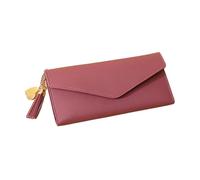 BODOBTF Fashion Women Wallets Simple Zipper Purses Black White Gray Red Long Section Clutch Wallet Soft PU Leather Money Bag(Dark Pink 1)