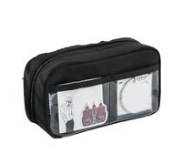 BODOBTF Kawaii Large Capacity Pencil Case 3 Compartment Pouch Pen Bag Double Side Opening Student Stationery Organizer School Supplies(Black)