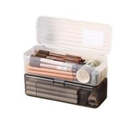 BODOBTF Large Capacity Storage Box Plastic Transparent Pencil Case Multi-Function Pen Box Student(White-L)