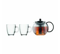 Bodum ASSAM SET Tea Press (Stainless Steel Filter, 1.0 L/34 oz) and 2 Mugs (0.35 L/12 oz) - Black