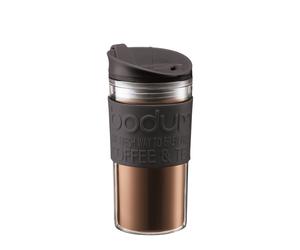 Bodum 0.35L Double Wall Clear Plastic Travel Mug, Black Lid & Band