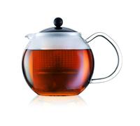 Bodum 1.5 Litre Borosilicate Glass Assam Tea Press with Glass Handle and Coloured Plastic Lid, Black