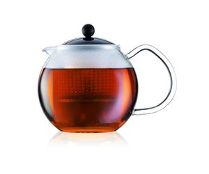 Bodum 1.5 Litre Borosilicate Glass Assam Tea Press with Glass Handle and Coloured Plastic Lid, Black