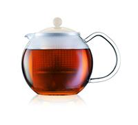 BODUM 1.5 Litre Borosilicate Glass Assam Tea Press with Glass Handle and Coloured Plastic Lid, White