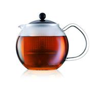 Bodum 1 Litre Borosilicate Glass Assam Tea Press With Handle And Coloured Plastic Lid, Black, 1830-01