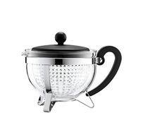 Bodum 1 Litre Borosilicate Glass Chambord Teapot With Coloured Handle Transparent Filter And Lid, Black