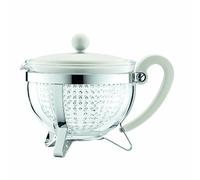 BODUM 1 Litre Borosilicate Glass Chambord Teapot with Coloured Handle/Transparent Filter and Lid, White, 1975-913