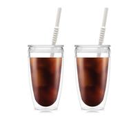 Bodum 13.5oz Pavina Insulated Travel Mug Tumblers with Lid and Straw, BPA Free Plastic, Pack of 2