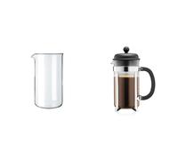BODUM 1508 Replacement Glass, 8 Cups, 1.0 L, 34 oz, Diameter 9.6 cm, H 18 cm & Cafeteria 8 Cup French Press Coffee Maker, Black, 1.0 l, 34 oz