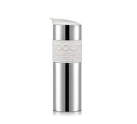 Bodum 15oz Double Wall Insulated Travel Mug with Lid, Stainless Steel w/White Silicone Sleeve
