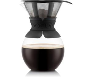 Bodum 34oz Pour Over Coffee Maker, High-Heat Borosilicate Glass with Reusable Stainless Steel Filter and Black Band - Made in Portugal