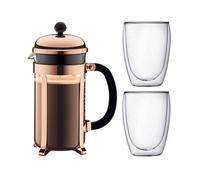 Bodum 8 Cup Chambord Coffee Maker With 0.35 Litre Double Wall 2 Pavina Glasses, Copper, Medium, 1.0 14.9 X 26.8 X 32.5 Cm K