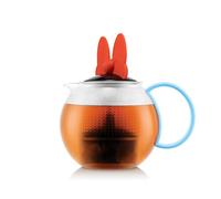 BODUM Assam Disney Minnie Mouse Tea Press, 1L Glass Teapot with Reusable Infuser and Plunger, Pale Blue and Red, 1844-831-DSN