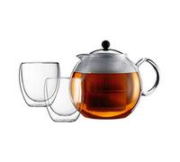 Bodum Assam Set Tea Press (1.5 L / 51 Oz) And Glases (Double-Walled, 0.25 L / 8 Oz) - Shiny, K 1833-16