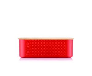 Bodum Bistro 11740-04 Small Bread Bin with Bamboo Lid 19 cm x 29 cm x 11 cm Red