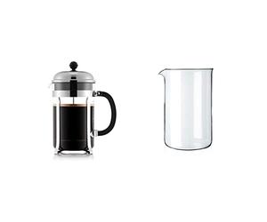 BODUM Chambord 12 Cup French Press Coffee Maker, Chrome, 1.5 l, 51 oz & 1512-10 12 Cup Coffee Press Beaker, Glass - Transparent, 1.5L